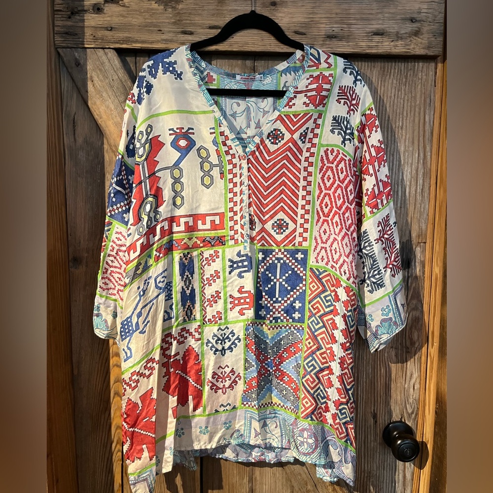 Johnny was Aztec silk tunic